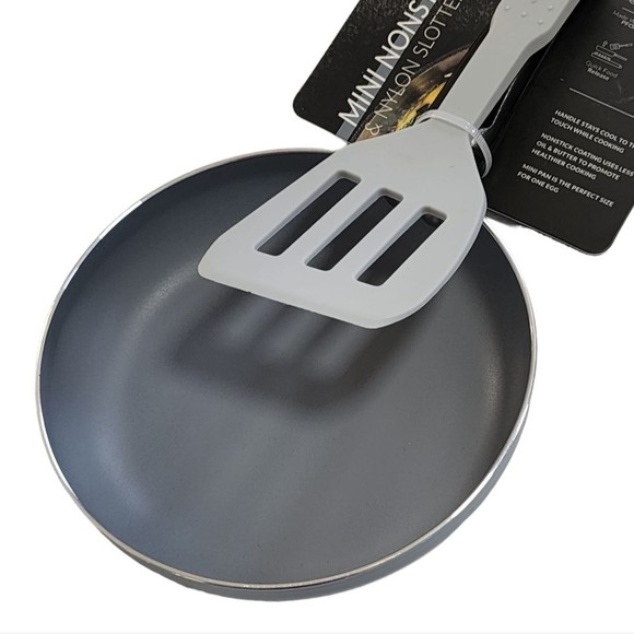 BKLYN Steel Mini Round Nonstick Fry‎ Pan And Nylon Slotted Turner Set Cookware - Picture 2 of 6